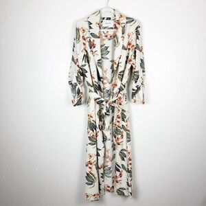 Aritzia Babaton Kahlo Cream Green Tropical Floral Duster Robe Size Large